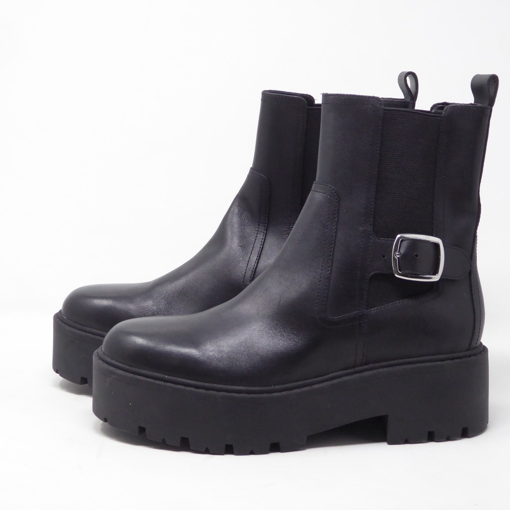 Marc Fisher Dacilla Womens Boots Black Leather Platform Chelsea Buckle 6.5 - Picture 5 of 11